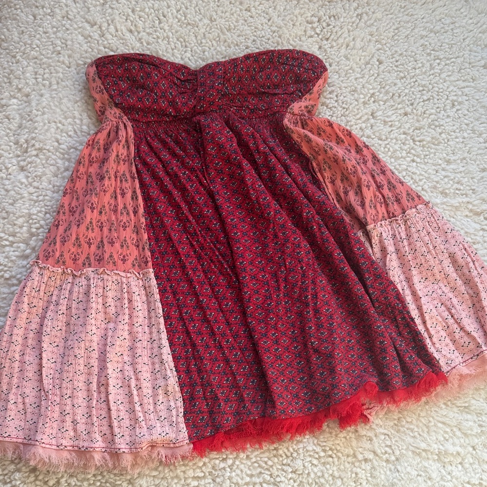 Charming Red and Pink XS Patchwork Dress